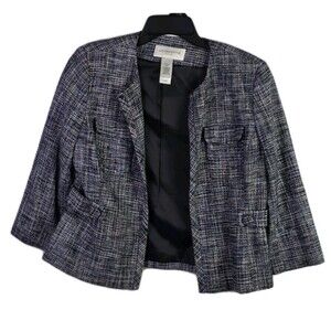 Liz Claiborne Women’s Petite 12 Blue & Gray Silk Open Front Suit Jacket